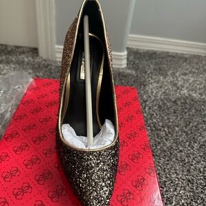 Guess Gold and Brown Glitter Heels